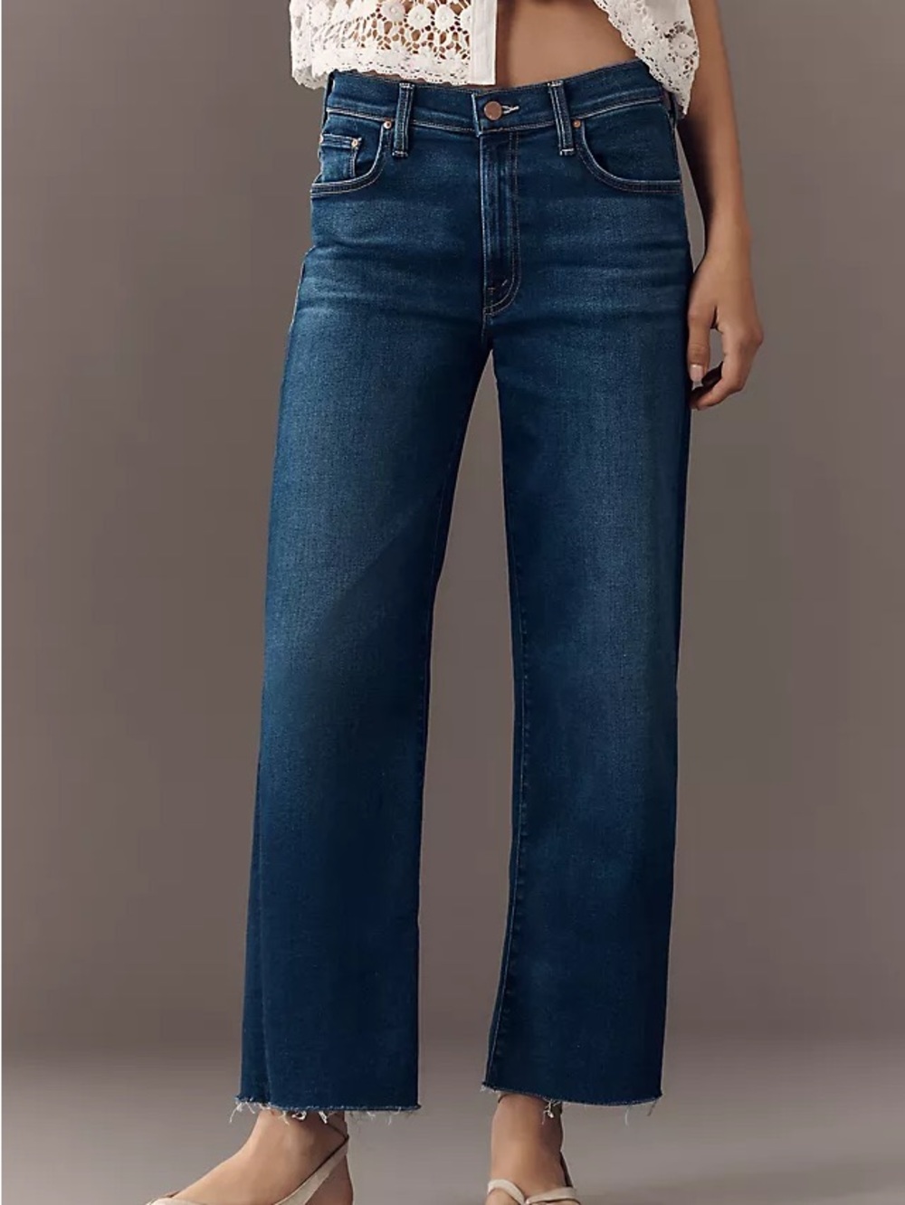 NWT MOTHER Dark The Rambler Zip Mid-Rise Straight-Leg Ankle Jeans